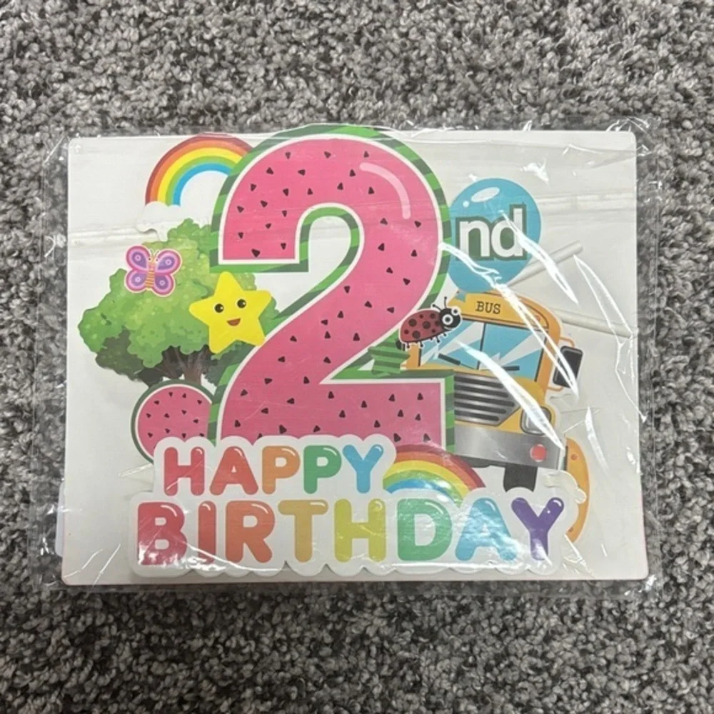 Colorful 2nd Happy Birthday Cake/ Cupcake toppers- 25 PCS